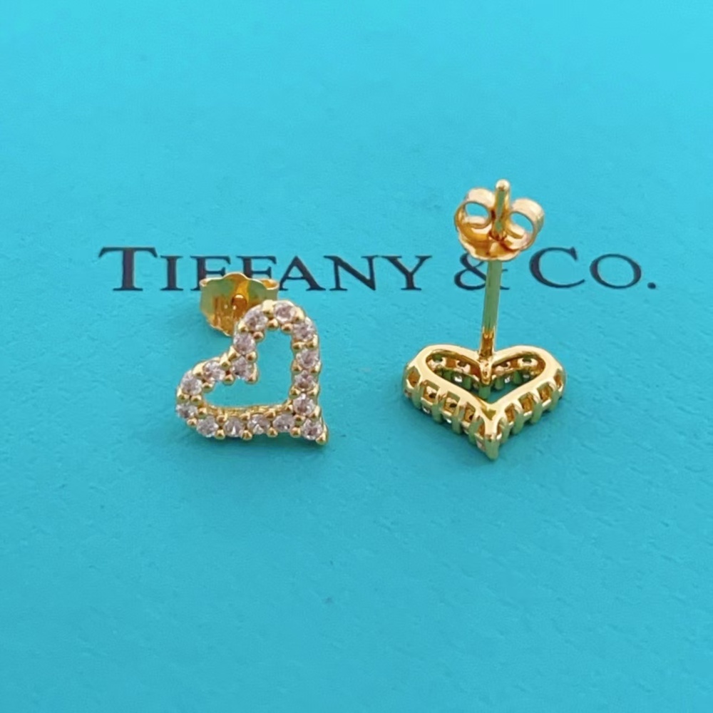 Tiffany & Co. Gold-Detailed Diamond Heart Stud Earrings